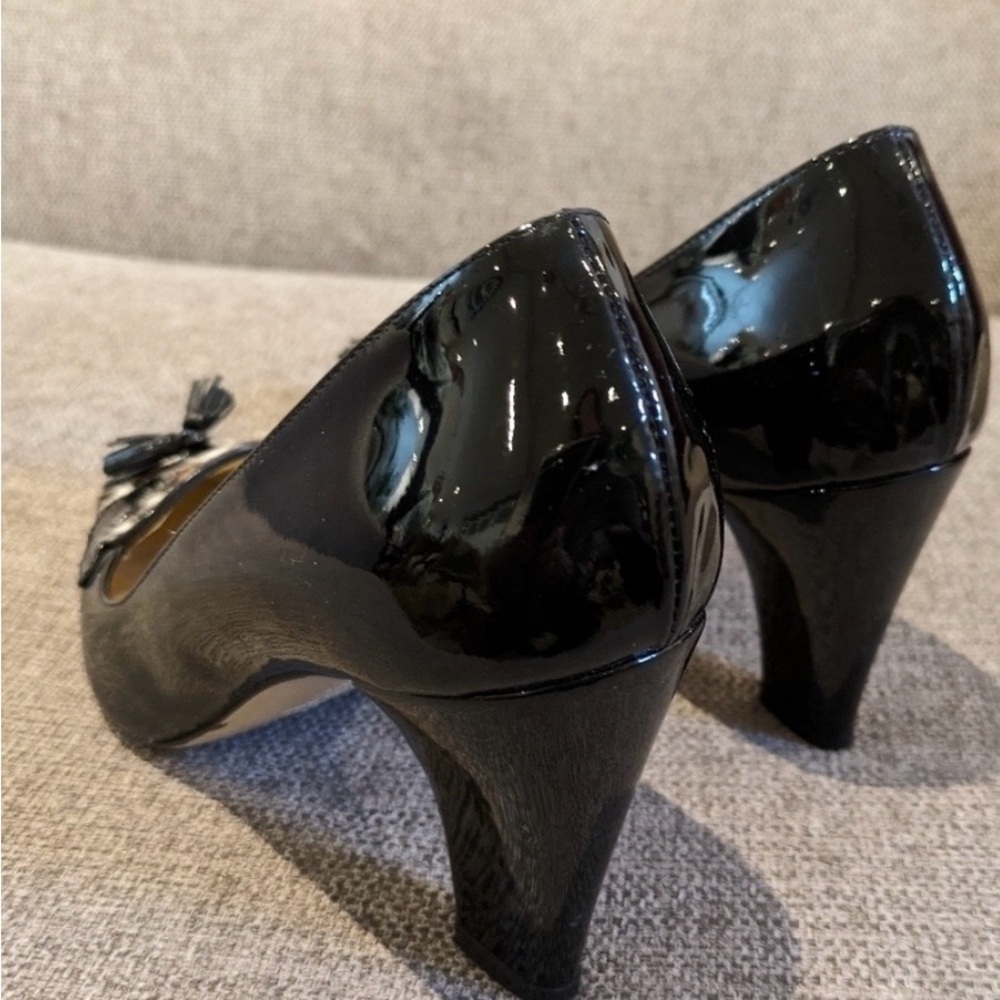 Hobbs London Black Patent Leather | Leopard Print |Tassel | EU 37.5 - Picture 5 of 10